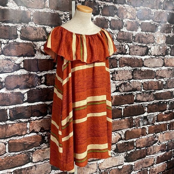 MTS Rust Cream Dress NWT Pockets Short Sleeve Midi Size Medium M - Picture 7 of 17